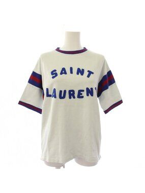 Saint Laurent Paris Knit Top Short Sleeve Logo White Sweater M